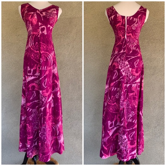 🌺 Vintage Barkcloth Muumuu Maxi-Dress Fuchsia 🌺 - Picture 2 of 12